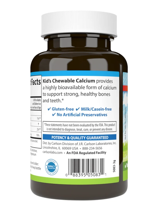 Жевательный кальций для детей, Carlson, Kids Chewable Calcium, 60 таблеток, США