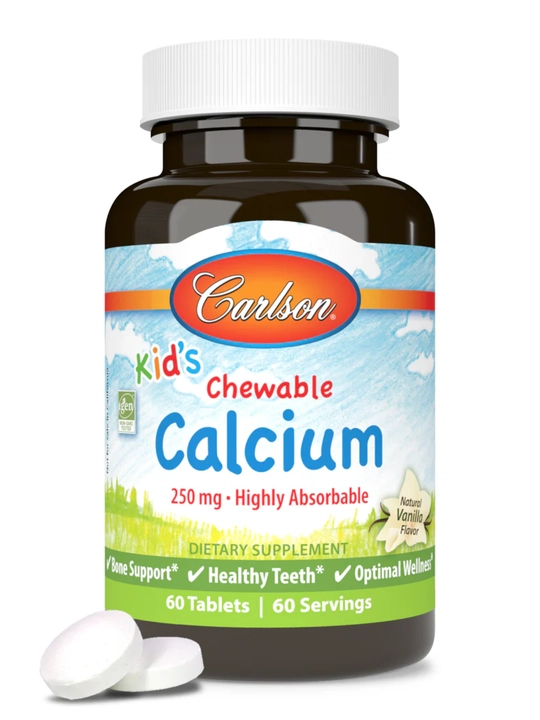 Жевательный кальций для детей, Carlson, Kids Chewable Calcium, 60 таблеток, США