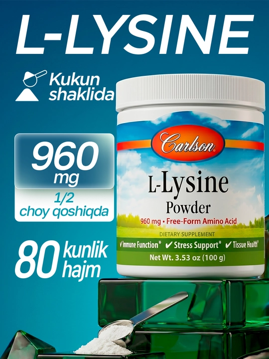 L-Lizin kukuni, Carlson, L-Lysine Powder, toza aminokislota, 100 g, AQSH - 