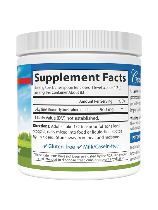 L-Lizin kukuni, Carlson, L-Lysine Powder, toza aminokislota, 100 g, AQSH