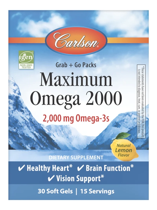 Омега 3, Carlson, Maximum Omega, вкус лимона, 2000 мг, 30 капсул, США