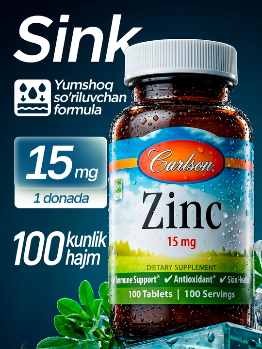 Rux, Sink Xelat, Carlson, Zinc, 15 mg, 100 ta tabletka, AQSH - 