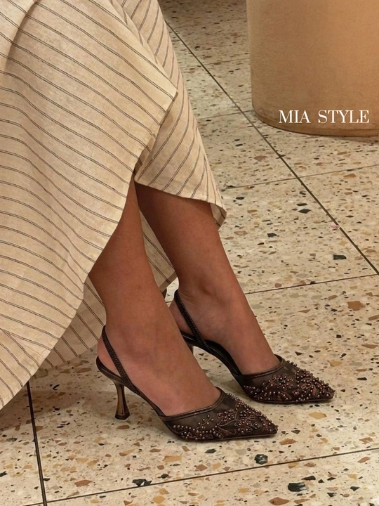 ZARA model ayollar nafis tufli munchoq bezakli kabluk 6 sm Turkiya razmerga razmer