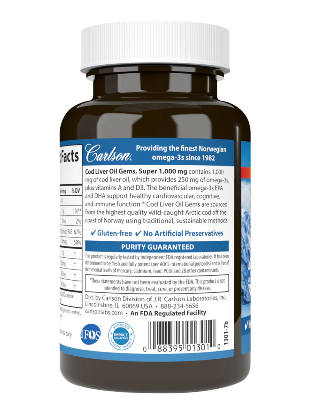 Жир из печени трески, Carlson, Super Cod Liver Oil Gems, 1000 мг, 100 капсул, США