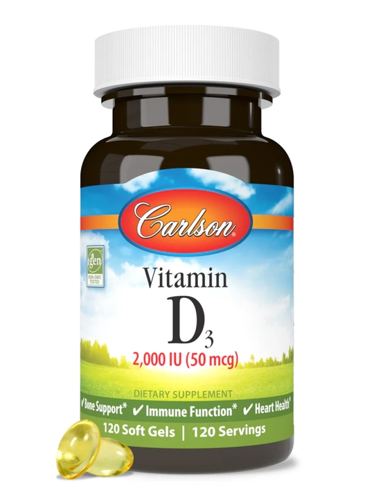 Витамин D3, Carlson, Vitamin D3, 2000 МЕ (50 мкг), 120 капсул, США