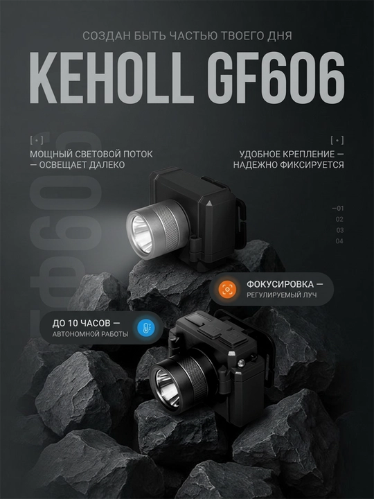 Keholl GF606 1500 lm bosh chiroq, Type-C zaryad, 500 m - 