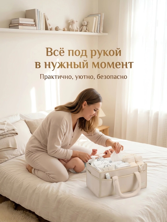 Сумка-органайзер для мам тканевая плюшевая, для подгузников и детских вещей, с мишкой