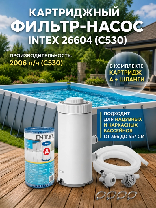 Basseynlar uchun filtr-nasos Intex, 2006 l/soat - suvni tozalash, kartridj nasosli - 