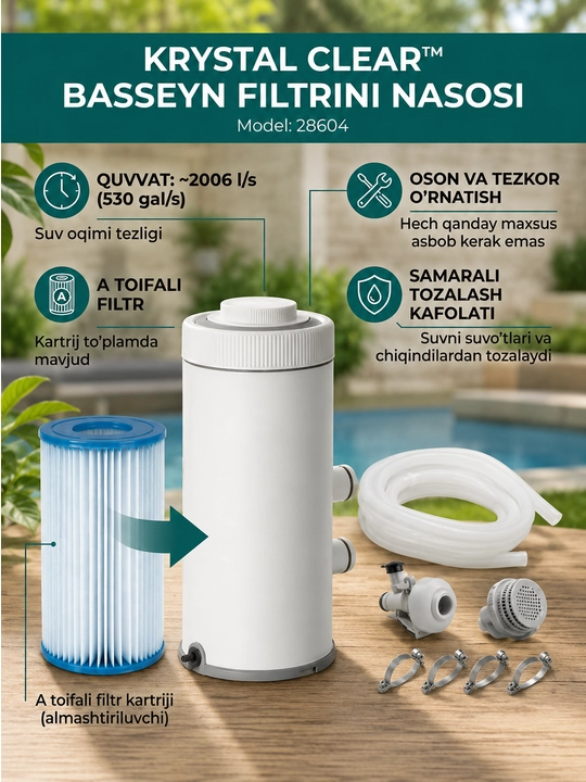 Фильтр-насос для бассейнов Intex, 2006 л/ч – очистка воды, с картриджным насосом