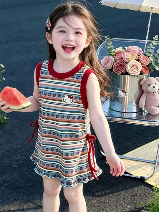 Летнее платье для девочек Hello Kitty стиль Мягкий хлопок 1-5 лет