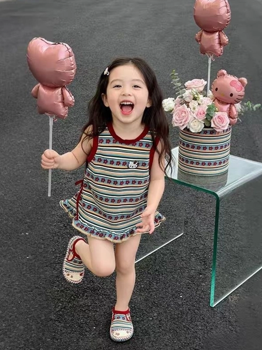 Летнее платье для девочек Hello Kitty стиль Мягкий хлопок 1-5 лет
