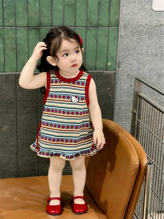 Летнее платье для девочек Hello Kitty стиль Мягкий хлопок 1-5 лет