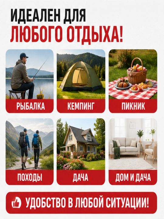 Baliq ovlash, lager qilish va dam olish uchun yig'ma lager kreslosi