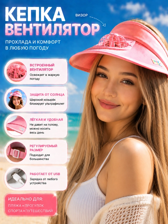 Кепка-козырёк Visor с вентилятором и USB охлаждением - 