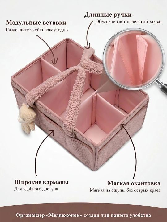 Сумка-органайзер для мам тканевая плюшевая, для подгузников и детских вещей, с мишкой