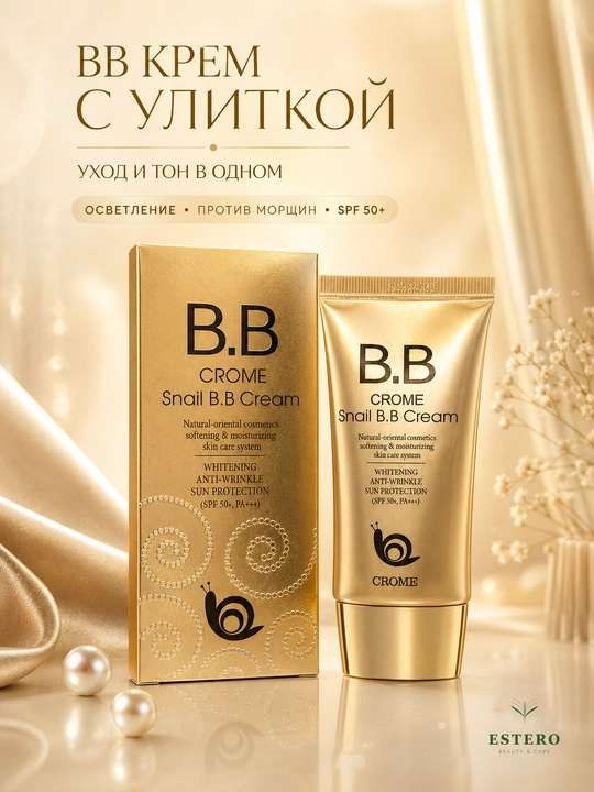 CROME Snail B.B Cream — тональный BB крем с муцином улитки SPF 50+ PA+++ 