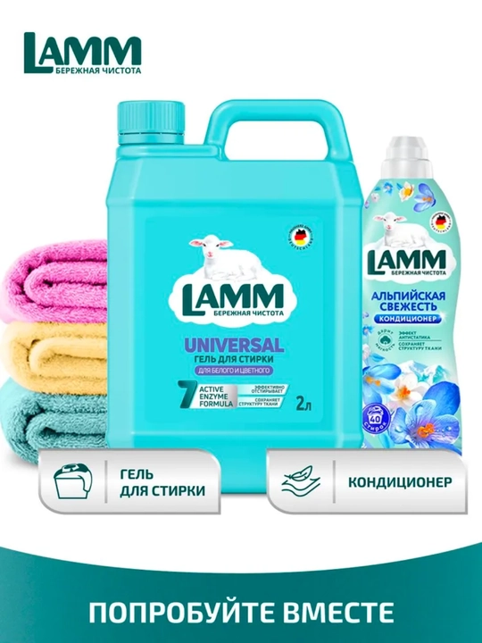 LAMM Гель для стирки, 2 литра, для белого и цветного белья, концентрат, бесфосфатный