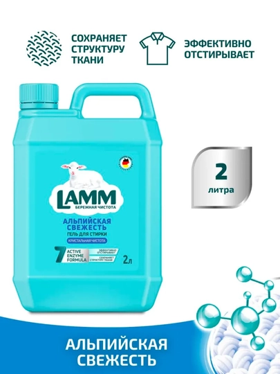 LAMM Гель для стирки, 2 литра, для белого и цветного белья, концентрат, бесфосфатный — LAMMUZ-IHUGERF2FBS-СИНИЙ