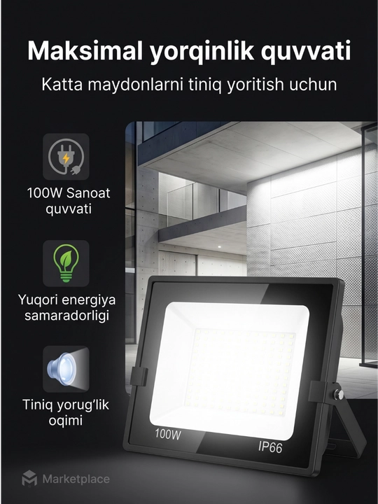 Beltoms Svetodiodli LED Projektor 100W — Yuqori sifatli chiplar, o'ta kuchli