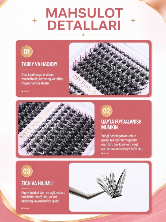 Набор для наращивания ресниц DIY – с пучками 10D, 20D, 30D, 40D