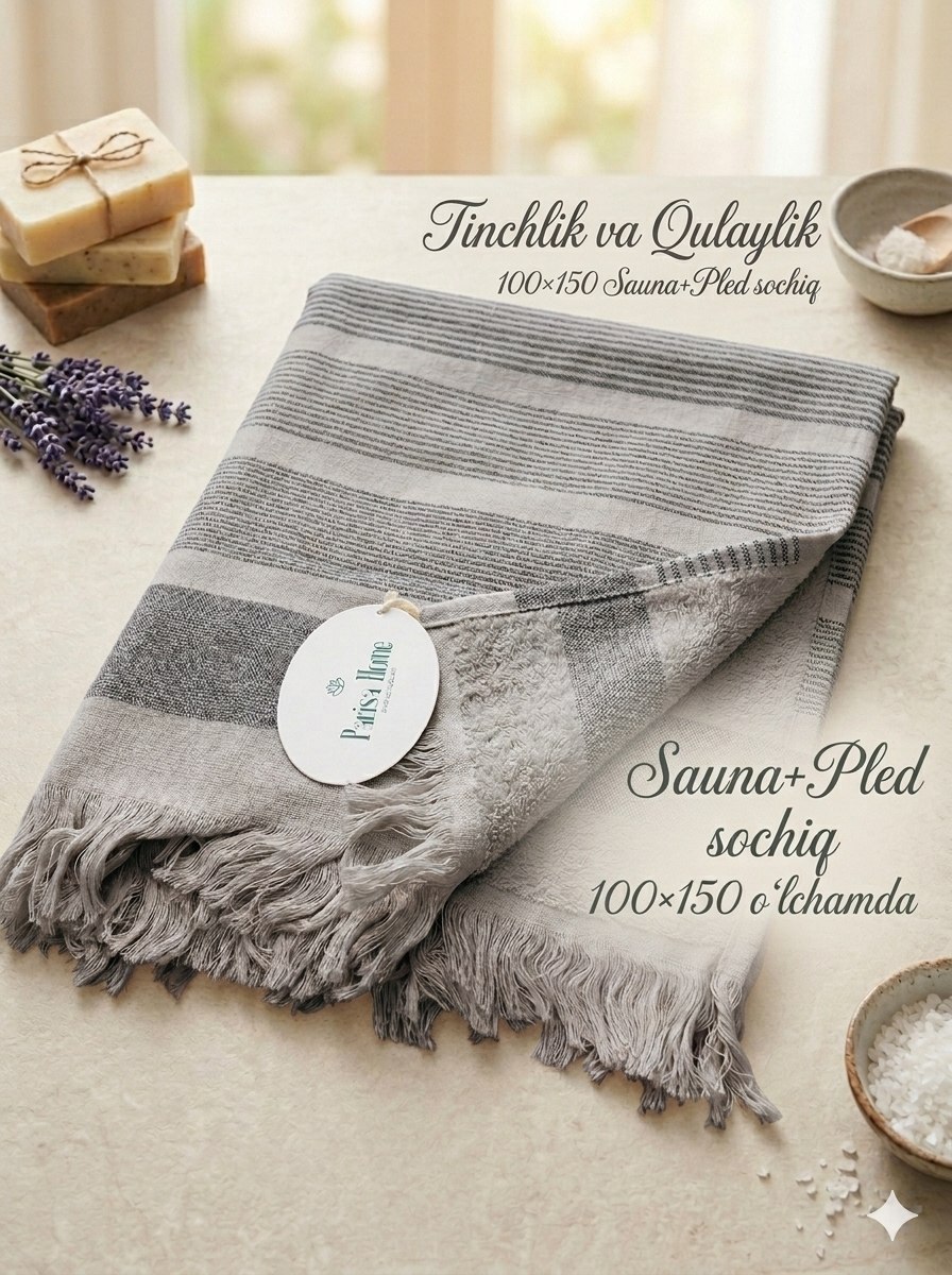 Sochiqlar to‘plami 100-150 ta hammom sochig‘i va 100% paxta, suv o‘tkazmaydigan - 