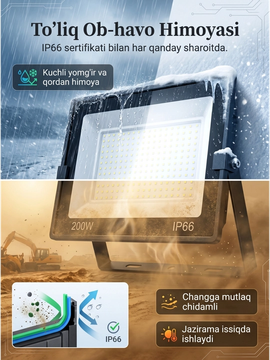 Beltoms Svetodiodli LED Projektor 200W — Yuqori sifatli chiplar, o'ta kuchli sanoat