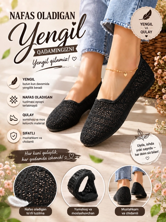 Ayollar sliponi, bahorgi va yozgi, yengil, kundalik poyabzal