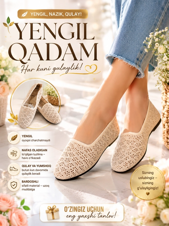 Ayollar sliponi, bahorgi va yozgi, yengil, kundalik poyabzal