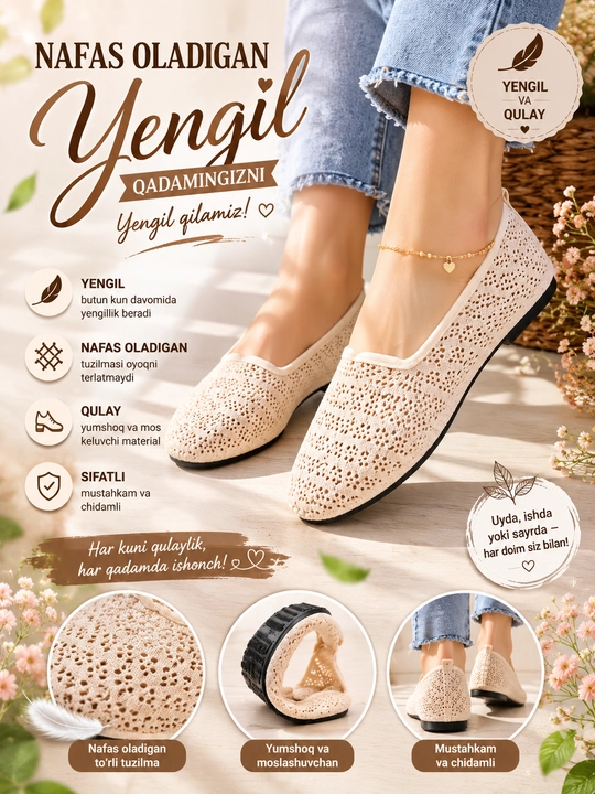 Ayollar sliponi, bahorgi va yozgi, yengil, kundalik poyabzal