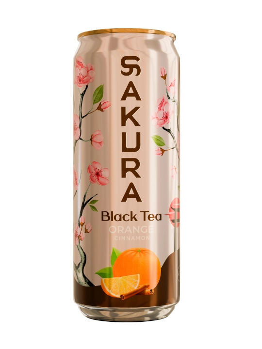 Qora choy SAKURA apelsin va dolchin ta’mi bilan 450 ml x12 dona - 
