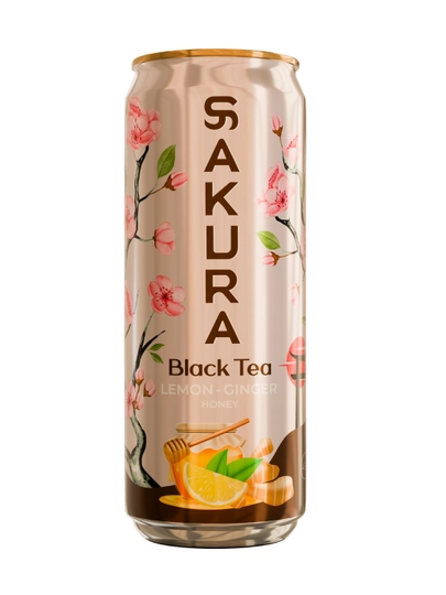 Чёрный чай «SAKURA» со вкусом Лимона, мёда и имбиря, 450 мл х12 шт — O754-FDGVOOS