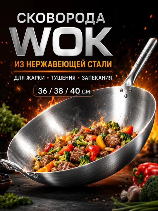 Nerjavayka WOK skovorodkasi – qovurish, dimlash va pishirish uchun - 