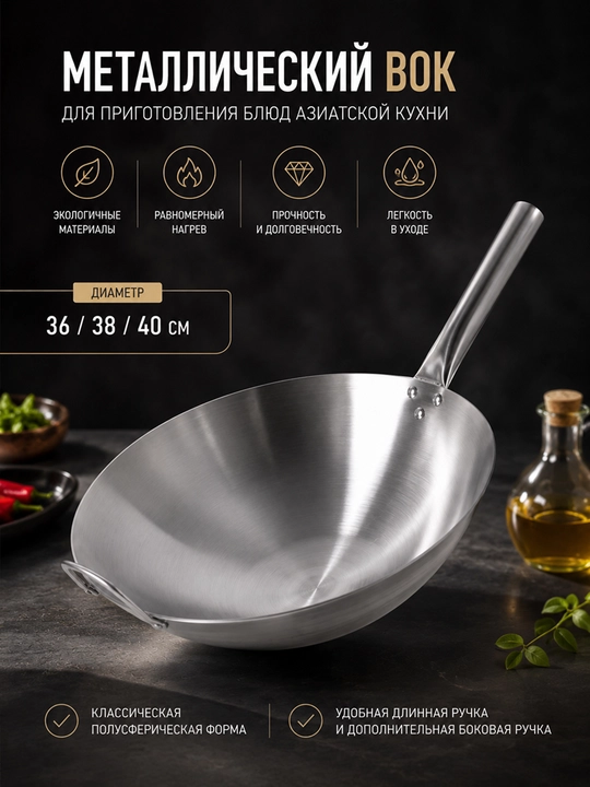 Сковорода-WOK из нержавеющей стали – для жарки, тушения и запекания