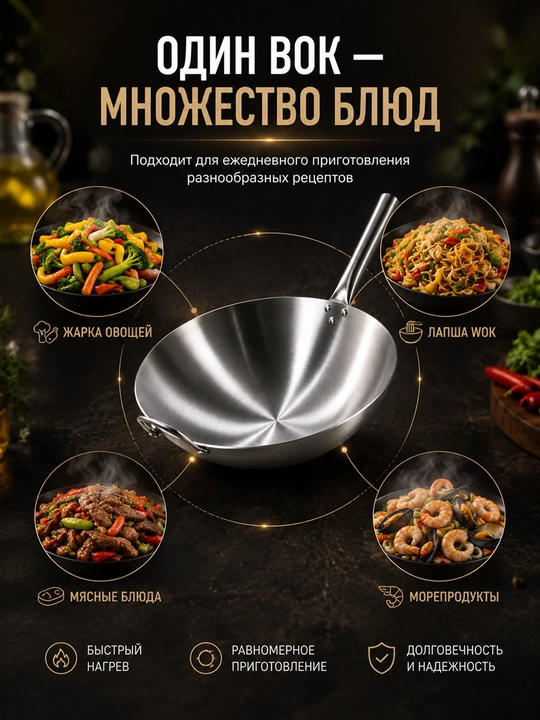 Сковорода-WOK из нержавеющей стали – для жарки, тушения и запекания