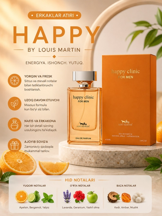 Clinique Happy For Men Eau de Parfum 100 мл – мужской цитрусово-древесный аромат - 