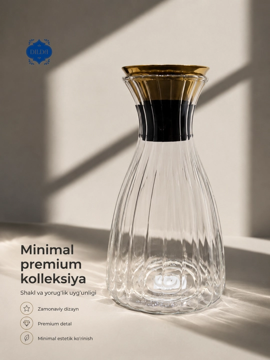 Shisha grafin dekanter metall qopqoqli suv, sharbat, limonad uchun servis idishi uyga