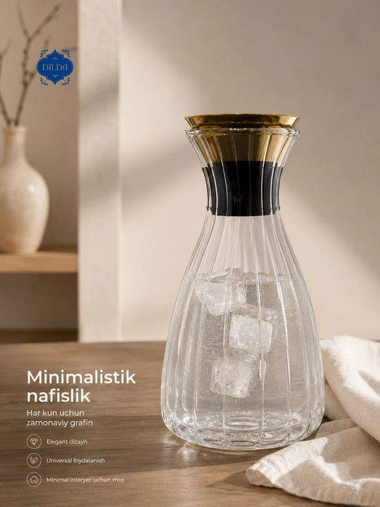 Shisha grafin dekanter metall qopqoqli suv, sharbat, limonad uchun servis idishi uyga - 