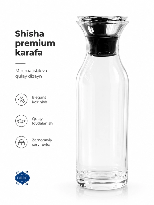 Shisha grafin dekanter metall qopqoqli suv, sharbat, limonad uchun servis idishi uyga