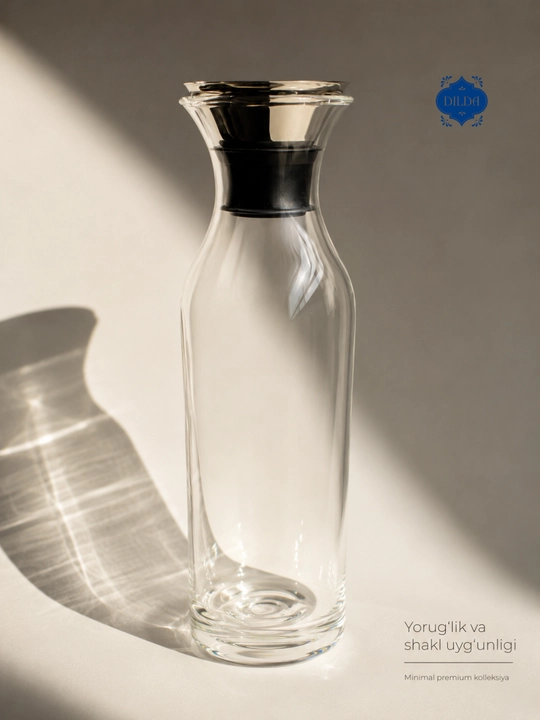 Shisha grafin dekanter metall qopqoqli suv, sharbat, limonad uchun servis idishi uyga