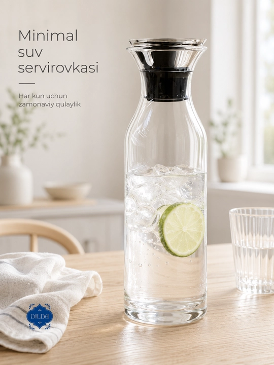 Shisha grafin dekanter metall qopqoqli suv, sharbat, limonad uchun servis idishi uyga