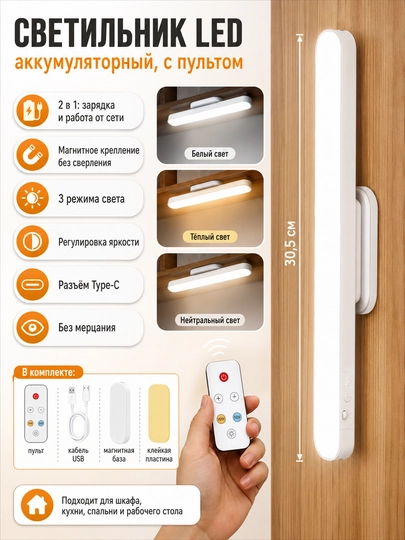 Светильник беспроводной, подвесной на магните, переносной ночник с USB — DALONG-192-LED