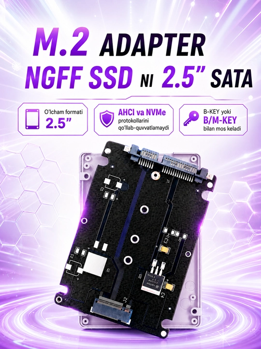 M.2 SATA NGFF SSD 2280 dan 2.5 SATA III ga adapter korpus, SSD o'tkazgich - 