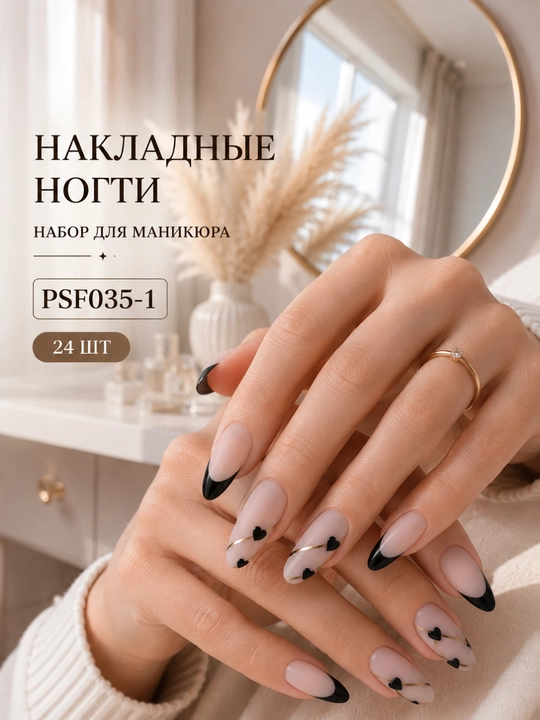 Накладные ногти, 24 штуки + набор для маникюра, разный дизайн, быстрый салонный маникюр - 