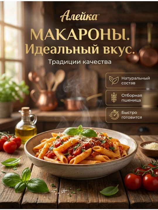 "Aleyka" makaron mahsulotlari, riflyali patlar, oliy nav, Oltoy o‘lkasidan, 800 g