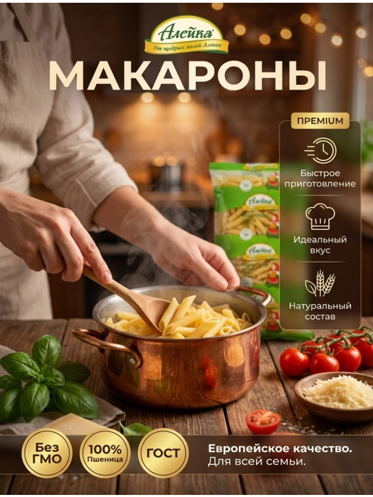 "Aleyka" makaron mahsulotlari, riflyali patlar, oliy nav, Oltoy o‘lkasidan, 800 g
