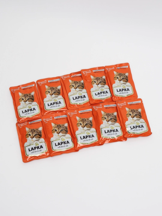 Lapka mushuklar uchun nam yem sousdagi mol go‘shti, 85 gr 10 dona