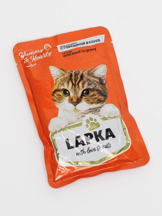 Lapka mushuklar uchun nam yem sousdagi mol go‘shti, 85 gr 10 dona
