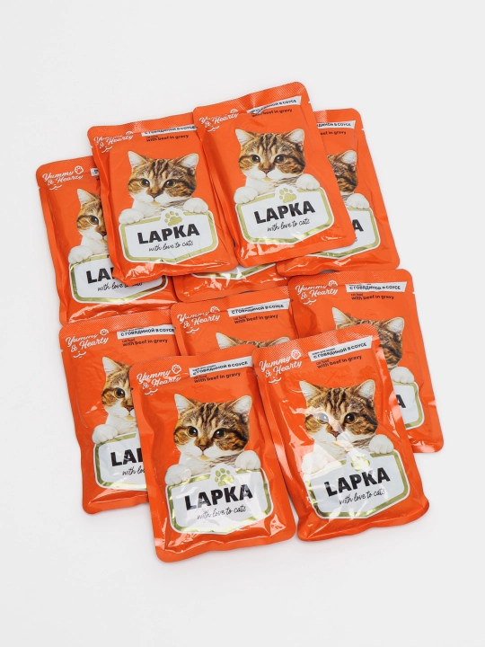 Lapka mushuklar uchun nam yem sousdagi mol go‘shti, 85 gr 10 dona
