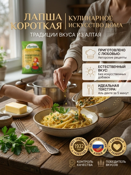 Макароны "Алейка", Лапша короткая, высший сорт, 400 гр