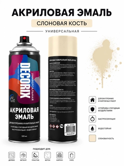 DECORIX Universal Gloss универсальная глянцевая эмаль аэрозольная 520 мл — EASTCO-DECORUNIGLS1